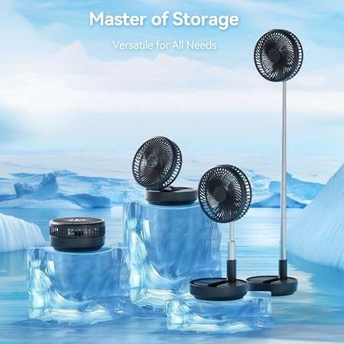 Portable Oscillating Rechargeable Fan, Battery Operated with 4 Speed Settings & Remote Control, Desk Travel Fan for Sleeping, Camping, Cruise, RV - Black 8" USB C - color: Black-7200mAh