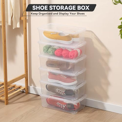 novelinks 8 Pack 6 Quart Clear Plastic Shoe Storage Bins with Lids (Clear) | Shoe Boxes Clear Plastic Stackable, Clear Shoe Storage Boxes, Shoe Containers, Shoe Bins, Craft Organizers and Storage - size: Clear 8Pack