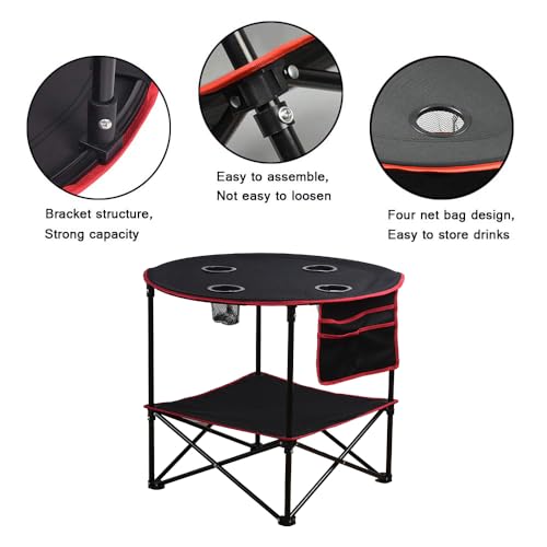 LEADALLWAY Camping Table Folding Picnic Table with 4 Cup Holders and Side Storage Bag Collapsible Canvas Portable Tables Folding with Carry Bags for BBQ Outdoor Fishing | Portable, Collapsible, with 4 Cup Holders and Side Storage Bag, for BBQ Outdoor Fish