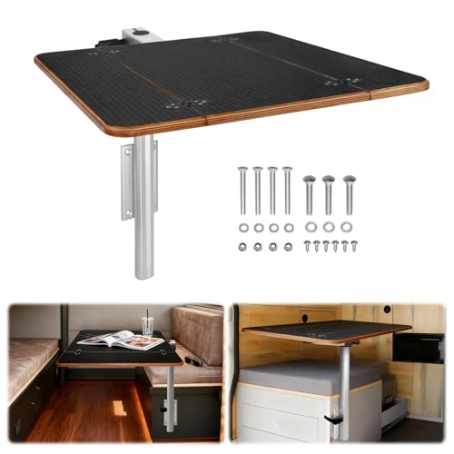 Caravan Folding Table Kit 595x580mm, Swivel Arm Leg System, Space Saving Black Folding Plywood Top for Motorhome, Camper Van Conversion, RV, Boat Interior (Silver Table Leg) - color: Silver Table Leg