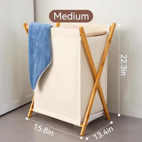 DUMDUM Simple, Eco-Friendly Foldable Laundry Hamper with X-Frame, Multi-Size for Dorm, Bedroom, RV (Beige, Medium) - size: Medium