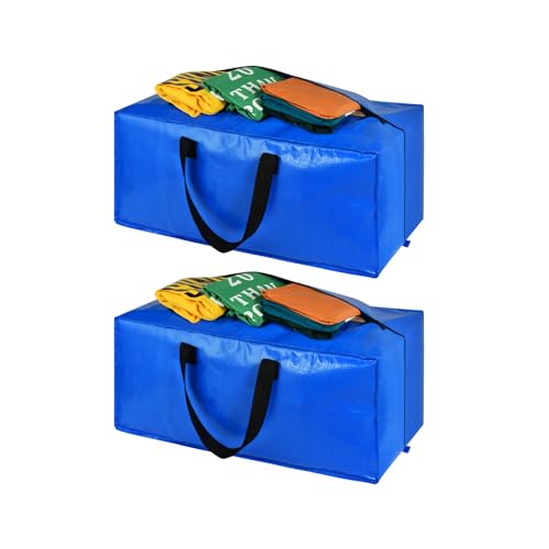 Heavy Duty Blue Moving Bags with Strong Zipper Handles Backpack Straps | 2 Pack Extra Large Storage Bags Totes Moving Boxes Packing Supplies for College Dorm Room Essentials Compatible with IKEA - color: Blue, size: 2 PACK