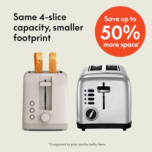 bella 4 Slice Slim Toaster, Fits-anywhere™ Kitchenware, 6 Setting Shade Control with Reheat & Cancel Buttons, Fits Sourdough, 10” Long Slot, Anti Jam & Auto Shutoff, 900 Watt, Oatmilk - color: Oatmilk, size: 4 Slice