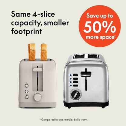 bella 4 Slice Slim Toaster, Fits-anywhere™ Kitchenware, 6 Setting Shade Control with Reheat & Cancel Buttons, Fits Sourdough, 10” Long Slot, Anti Jam & Auto Shutoff, 900 Watt, Oatmilk - color: Oatmilk, size: 4 Slice