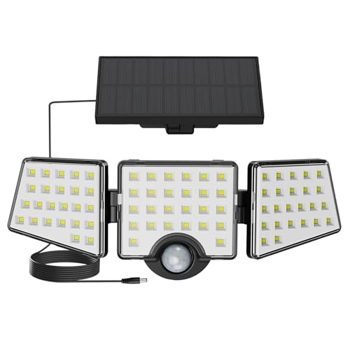 Lepro Solar Lights for Outside, WL5000 Motion Activated Security Lights, Separate Solar Panel, 3 Adjustable Head 270° Wide Lighting Angle, IP65 Waterproof Wall Lamp for Porch Yard Garage