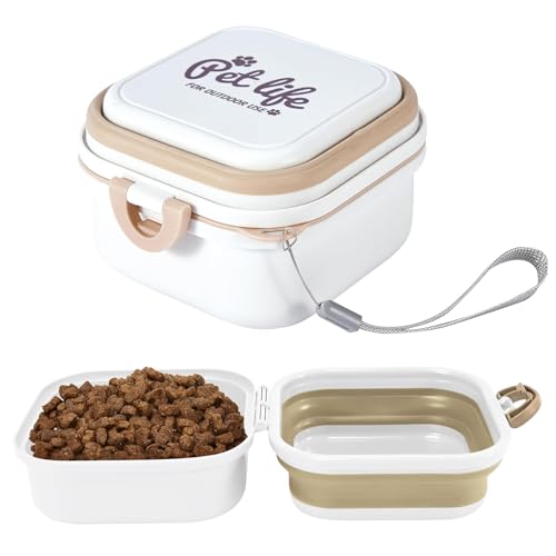 Collapsible Dog Bowls, Travel Food and Water Double Bowl for Cats & Dogs, 2-in-1 Portable BPA-Free Feeding Solution, Perfect for Traveling, Camping & Walking (S/ 60oz) - color: White, size: Small
