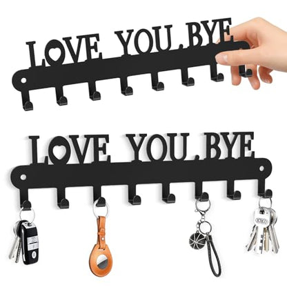 Key Holder for Wall - 'Love You Bye' Key Hooks,Key Holder Wall Mount Self Adhesive, Key Rack Wall Mount for Wall No Drill for Living Room, Kitchen, Bathroom, Garage (White, 6 Hooks) - color: Love You Bye' Black 2p