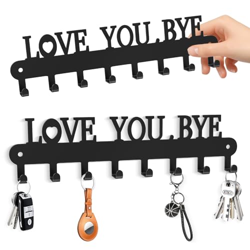 Key Holder for Wall - 'Love You Bye' Key Hooks,Key Holder Wall Mount Self Adhesive, Key Rack Wall Mount for Wall No Drill for Living Room, Kitchen, Bathroom, Garage (White, 6 Hooks) - color: Love You Bye' Black 2p