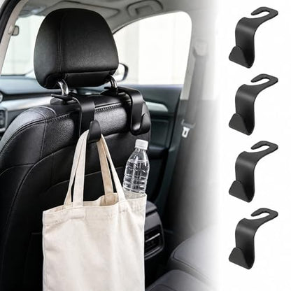 4-Pack Car Headrest Hooks Vehicle Storage Organizer for Purses Handbags Groceries Backpack Coats –Holds 44.09lbs Black - color: 4-Pack Headrest Hooks Black