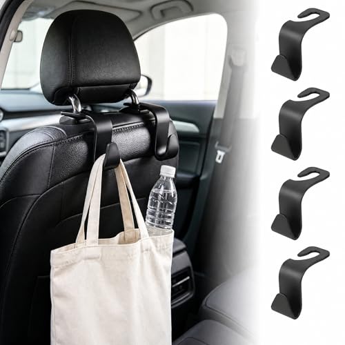 4-Pack Car Headrest Hooks Vehicle Storage Organizer for Purses Handbags Groceries Backpack Coats –Holds 44.09lbs Black - color: 4-Pack Headrest Hooks Black
