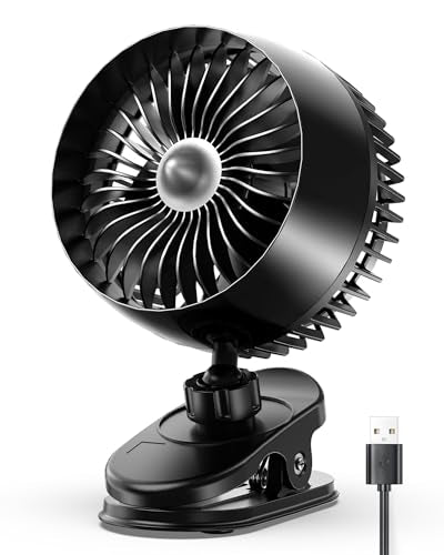 Koonie USB Clip on Fan, Strong Wind Ultra Quiet Small Desk Fan with Strong Clamp, More Than 360° Adjustable, 3 Speeds USB-C Corded Powered, Mini Personal Fan for Home Office Desktop Black - color: Black, size: Small