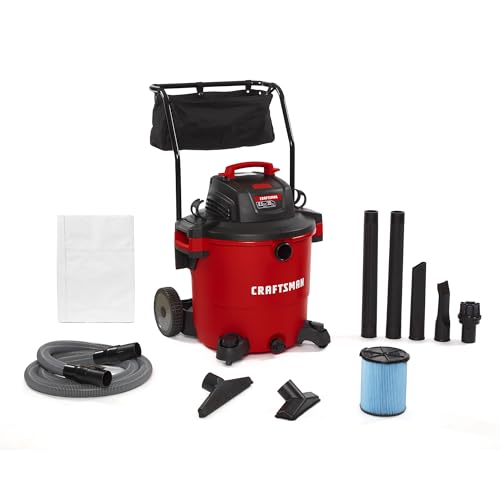 CRAFTSMAN CMXEVBE17656 20 Gallon 6.5 Peak HP Wet Dry Shop Vacuum with Cart | Heavy-Duty Shop Vacuum Wet and Dry with Fine Dust Filter, Dust Bag, Hose and Attachments for Shop, Garage, Jobsite Cleaning - size: 20 Gallon 6.5 Peak HP w/Cart