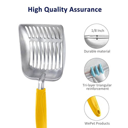 WePet Cat Litter Scoop, Aluminum Alloy Sifter, Kitty Metal Scooper, Deep Shovel, Long Handle, Poop Sifting, Kitten Pooper Lifter, Durable, Heavy Duty, for Litter Box - color: FLAT Aluminum \ #04 Yellow Handle, size: Small