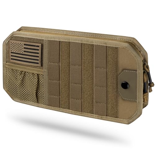 LIVANS Tactical Car Sun Visor Organizer, Auto Accessories Semi-Rigid Molle Panel with Zipper Storage Pouch & Glasses Holder, Gift for Car Gear, Fit Cars, Trucks, Suvs, Jeeps & Patrols (Khaki) - color: Khaki