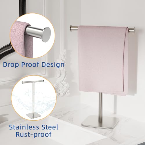 RUACQ Hand Towel Stand, 16" T-Shape Hand Towel Holder Stand for Bathroom, Kitchen and Countertop Towel Holder 304 Stainless Steel Hand Towel Rack with Weighted Base (Brushed Nickel) - color: Brushed Nickel, size: Tall - 16''