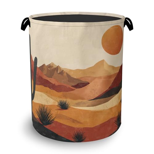 Mountains Sun Laundry Basket,Cactus Desert Oxford Cloth Laundry Hamper with Handle Foldable Portable Clothes Storage Basket for Bathroom Bedroom Dorm Room 16" x 20.8" - color: Mountains Sun Cactus Desert