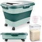 Komzon Rice Storage Containers, Collapsible 20 to 30Lbs Food Storage Bin Dispenser with Rolling Wheel and Clear Airtight Lid, BPA Free Flour, Sugar, Cereal and Dog Cat Pet food Containers - color: Green