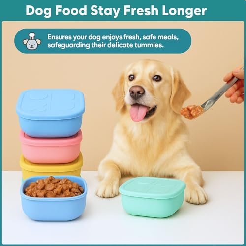 2ME Airtight Pet Wet Food Storage Containers with Lids (4-Pack, 12oz) - Silicone Meal Prep Kit for Dog & Cat Food - Freezer, Microwave & Dishwasher Safe - with Stainless Steel Scoop - size: 12oz Pack of 4