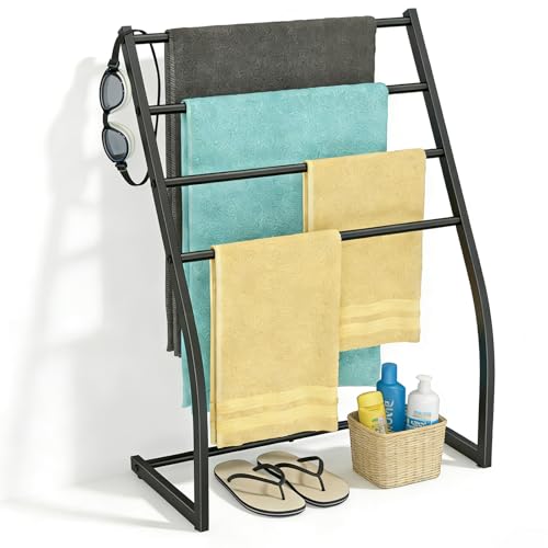 Honiter Towel Drying Rack for Bathroom, Free Standing Towel Rack, 4 Tier Wide Towel Dryer Rack, Pool Towel Racks Outdoor, Blanket Ladder Holder, Metal Towel Bar Stand for Oversized Bath Towel