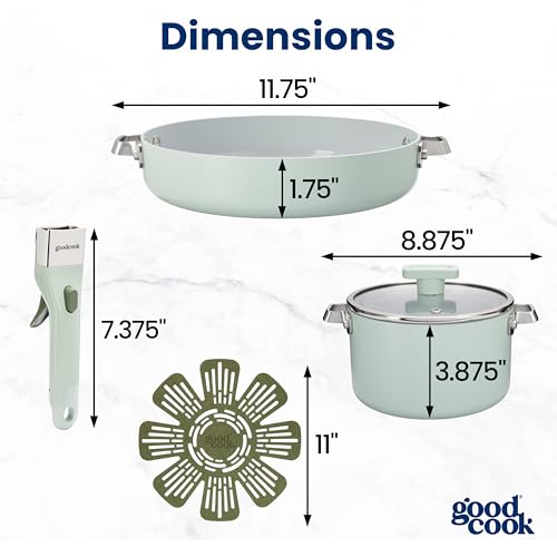 GoodCook Ceramic Cookware Set 5-Piece with Removable Handle, Induction Compatible, Nonstick and Oven Safe with 9.5-Inch Frypan, Sage Green