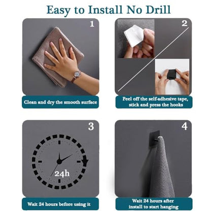 Adhesive Hooks for Hanging, Self-Adhesive Wall Hook for Key Hat Coat, No Drill Stick on Bathroom Towel Hooks, Shower Kitchen Door Home Outdoor 8 Pack, Black - style: S-Black-90°