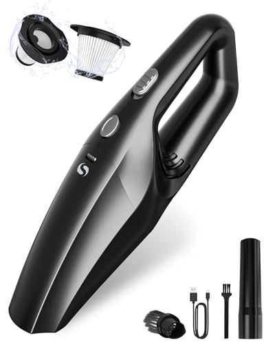 Handheld Vacuum Cordless Car Vacuum Cleaner Portable Rechargeable and Mini with Powerful Suction Includes Washable HEPA Filter and Lightweight for Car Home Office and Pet Hair - color: Black Silver Cordless