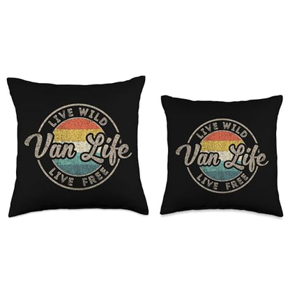 Retro Van Life Gift Vintage Van Dwellers Nomads Van Life Throw Pillow - size: 16x16