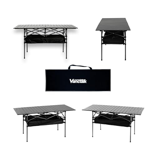 Outdoor Folding Table, Built-in Storage & Carry Bag | Ultralight 7.93LBS, 225LBS Heavy Duty, Aluminum Top, Carbon Steel Frame, for Camping, Picnic, Beach, BBQ - color: Black