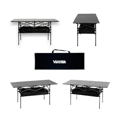 Outdoor Folding Table, Built-in Storage & Carry Bag | Ultralight 7.93LBS, 225LBS Heavy Duty, Aluminum Top, Carbon Steel Frame, for Camping, Picnic, Beach, BBQ - color: Black