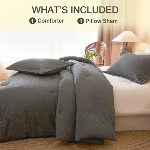 100% Cotton Comforter Set Twin Size – Reversible Yarn-Dyed Design, Soft Washed Cotton on Both Sides, Lightweight All-Season Bedding, Machine Washable(Black Grey, 68”x90”) - color: Black Grey, size: Twin(68"x90")
