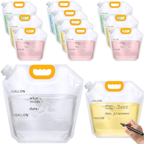 Tessco for you 12 Pack 1.3 Gallon Collapsible Water Storage Bag, Camping Water Jug, Portable Plastic Flask, Freezable Carrier Pouch, Foldable Bottle for Outdoor Hiking Emergency Prep(Clear with Scale) - color: Clear with Scale