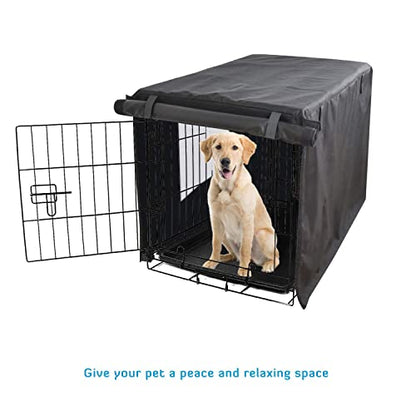 HONEST OUTFITTERS Dog Crate Cover, 55L x 38W x 45H, Black, Heavy-Duty Oxford Fabric, Double Door, Pockets, Mesh Window, Fits 54-Inch Wire Crate, Waterproof, Portable, Indoor Use - size: 55.0"L x 38.0"W x 45.0"H