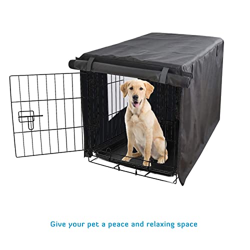 HONEST OUTFITTERS Dog Crate Cover, 24 Inch Dog Kennel Cover for Medium and Large Dog, Heavy Duty Oxford Fabric,with Double Door, Pockets and Mesh Window (25L x 19W x 20H, Black) - size: 25.0"L x 19.0"W x 20.0"H