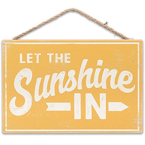 Let the Sunshine In Wood Wall Decor - Inspirational Hanging Sign for Sun Room, Dining Room, or Kitchen - color: Yellow/White