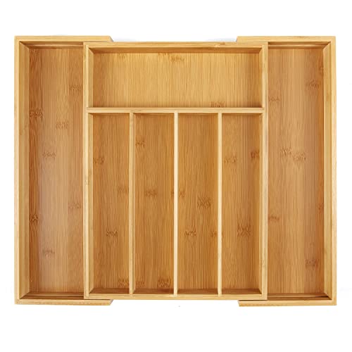 Utoplike Bamboo Cutlery Tray Silverware, Drawer Dividers for Kitchen Utensils, Flatware Tray Drawer Insert for knives, Gadgets and Garage Tools, Office Supplies - color: Natural, size: Small
