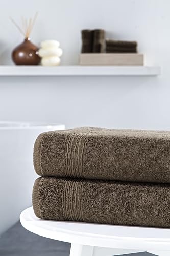 Ozdilek 2-Piece Bath Towels, 27x54 100% Turkish Cotton, Luxury Quick Dry, Extra Large, Fade-Resistant, Eco-Friendly, Spa Towel, Comfortable (Chocolate Brown) - color: Chocolate Brown