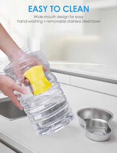 Heouvo 2.1 Gallon Automatic Dog Water Dispenser【Wide Mouth for Easy Hand-in Cleaning】【Removable Stainless Steel Bowl】, Gravity Refilling Large Capacity for Cats and Dogs, Multi-Pet Homes - size: 8L