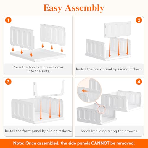 Lifewit 4 Pack Stackable Closet Organizers for Shelf, Plastic Clothes Storage Basket Bins for Wardrobe, Multifunctional Stacking Sweater Containers for Shelves, RV, Pantry, Kitchen, Dorm, 12.6" Wide - size: 16.5" Depth