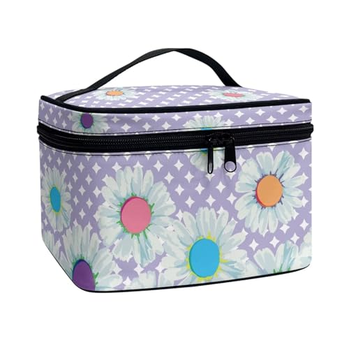 Flashideas Daisy Star Spot Makeup Bag for Travel Cosmetic Organizer Storage Case Easy to Hold Portable Storage Bag with Handle for Jewelry, Lipstick, Cosmetic Box - color: Daisy Star Spot