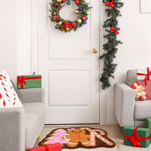 Drydiet Christmas Gingerbread Man Bathroom Rug Cute Xmas Candy Cane Christmas Tree Door Mat Bath Mat Shower Bathroom Decoration Rug Non Slip Washable - style: Gingerbread Man