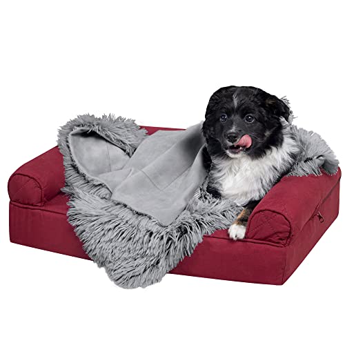 Furhaven Waterproof Throw Blanket for Dogs & Indoor Cats, Washable - Shaggy Plush Calming Long Faux Fur & Velvet Dog Blanket - Gray, Small - color: Gray, size: Small