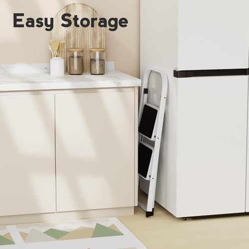HBTower Step Ladder Folding Step Stool for Adults with Anti-Slip Pedal,330 lbs Capacity for Kitchen, Home,White - size: 2 Step Ladder