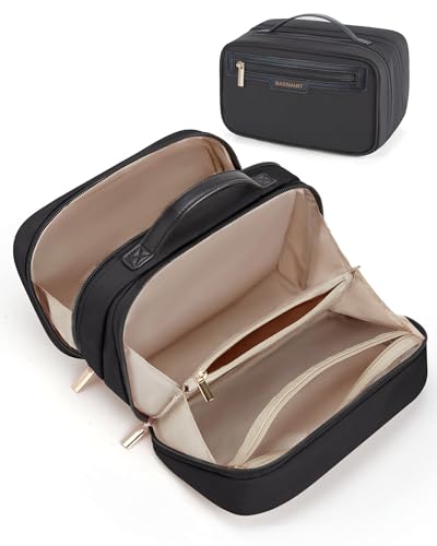 BAGSMART Travel Makeup Bag, Make Up Bag with Multiple Compartments for Organizer, Durable & Compact Cosmetic Organizer for Women for Travel Accessories (Black - color: Black