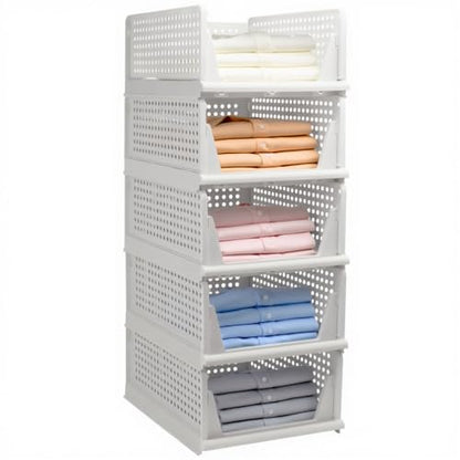 Goderewild 5 Pack Stackable Foldable Storage Baskets - Folding Storage Bins, Multifunctional Closet Organizers for Wardrobe, Cupboard - Space-Saving Clothes Storage Hat Organizer (White, 5L) - size: 5L