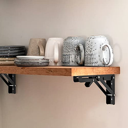 Ravinte 2 Pack 14 Inch Folding Shelf Brackets – Matte Black, Heavy Duty Collapsible Brackets for Tables and Benches – Space-Saving Design - size: 14 Inch