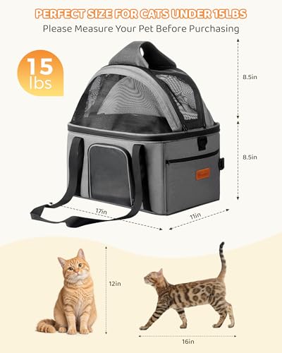 BurgeonNest Top-Expandable Large Cat Carrier, Soft-Sided Cat Bag Carrier for Medium & Large Cats Up to 15 lbs, Upgraded Small Dog Car Seat, Pet Travel Bag with Full-Open Canopy - size: Medium-Full-Open