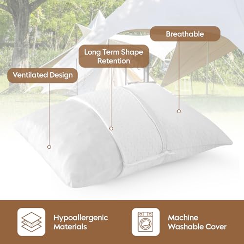 Small Shredded Memory Foam Pillow, Camping Pillow Travel Pillow - Compressible Medium Firm, Breathable Cover, Ideal Backpacking Hiking, Airplane and Car (Off-White, L) - color: Off-white, size: L-23 X 16 Inch