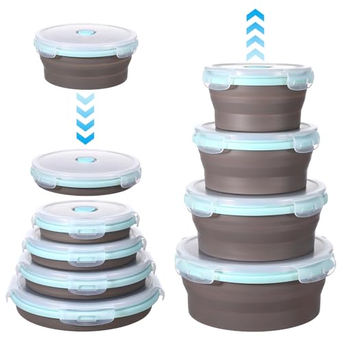 4 PCS Collapsible Bowls with Lids Silicone Collapsible Mixing Bowls for Camping Portable Salad Bowl Food Storage Containers for Hiking, Camping, Travel 12/17/27/40oz