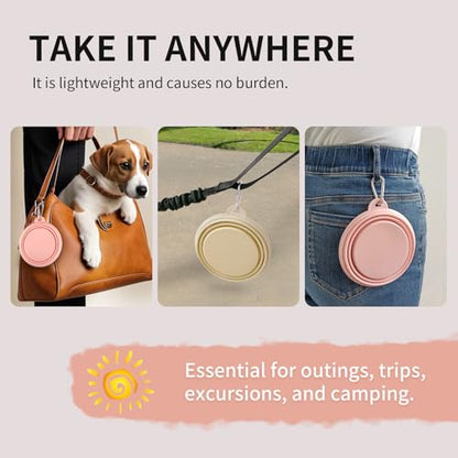 Collapsible Dog Bowls 2-Pack, Portable Travel Dog Bowl with Carabiner, Food-Grade Silicone Pet Bowl for Hiking, Walking (Macaron Pink and Yellow) - color: 12 OZ Macaron Pink and Yellow