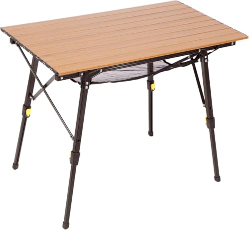 Portal Camping Table Portable Folding Table Ultra Lightweight Folding Camp Table 4 Adjustable Legs Aluminum Roll Up Table Top with Carry Bag for Outdoor Travel Backyards BBQ - color: Brown, size: Large-35.4"L x 20.9"W